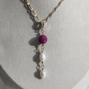 Handmade Ruby And Freshwater Pearls Pendant Necklace